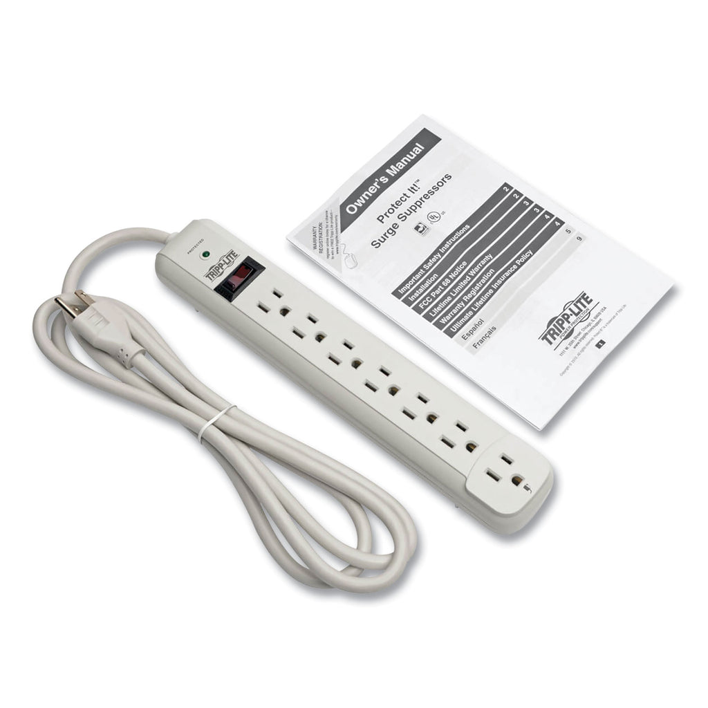 Protect It! Surge Protector, 7 AC Outlets, 6 ft Cord, 1,080 J, Light Gray - 