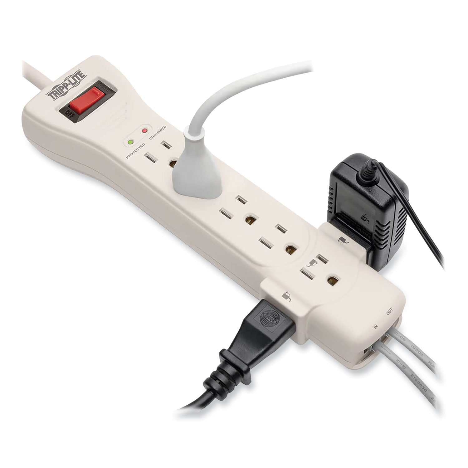 Protect It! Surge Protector, 7 AC Outlets, 15 ft Cord, 2,520 J, Light Gray - 