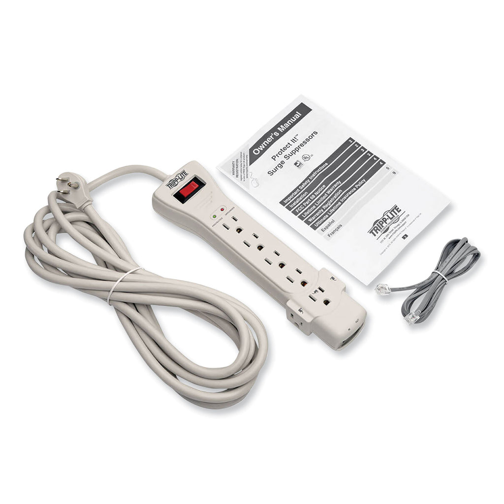 Protect It! Surge Protector, 7 AC Outlets, 15 ft Cord, 2,520 J, Light Gray - 