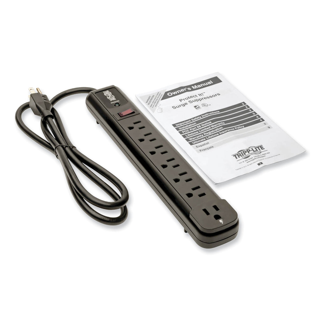Protect It! Surge Protector, 7 AC Outlets, 4 ft Cord, 1,080 J, Black - 