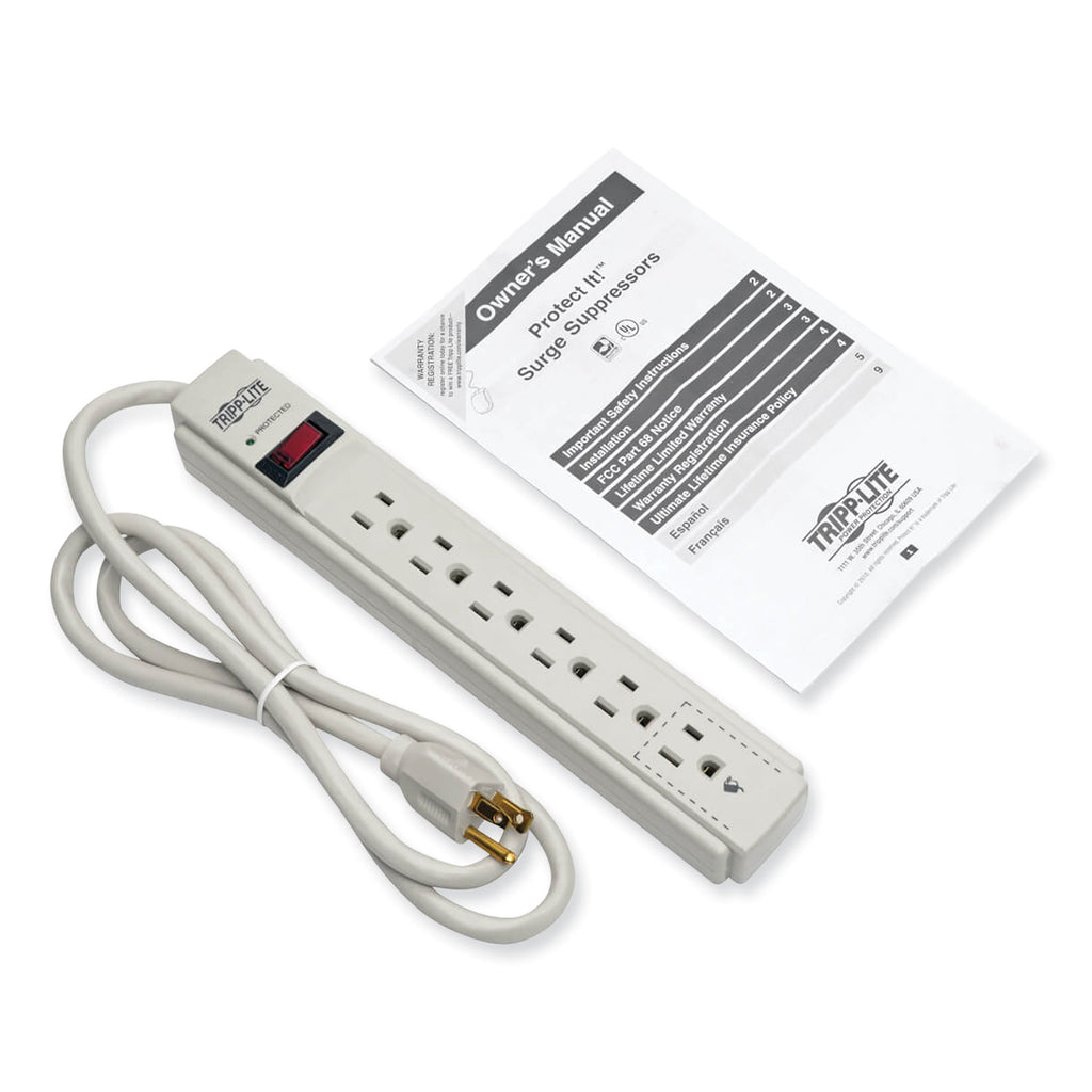 Protect It! Surge Protector, 6 AC Outlets, 4 ft Cord, 790 J, Light Gray - 