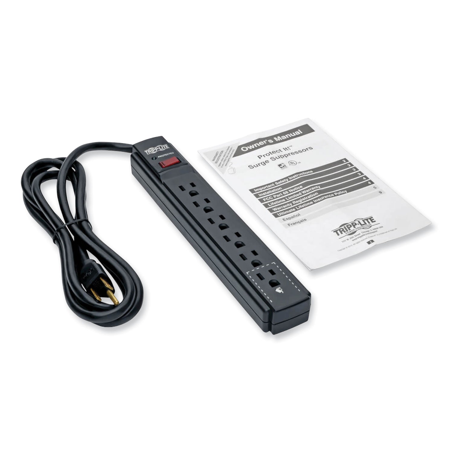 Protect It! Surge Protector, 6 AC Outlets, 6 ft Cord, 790 J, Black - 