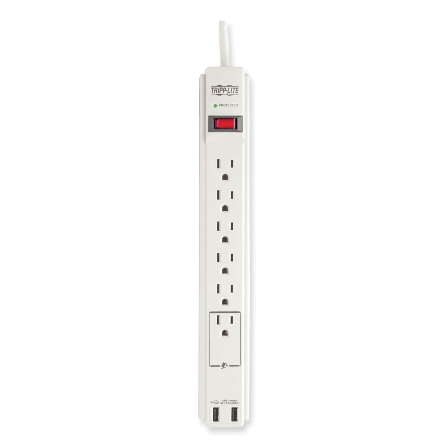Protect It! Surge Protector, 6 AC Outlets/2 USB Ports, 6 ft Cord, 990 J, Cool Gray - 