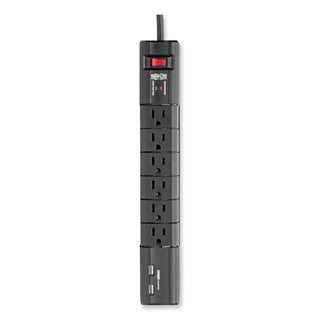Protect It! Surge Protector, 6 AC Outlets/2 USB Ports, 8 ft Cord, 1,080 J, Black