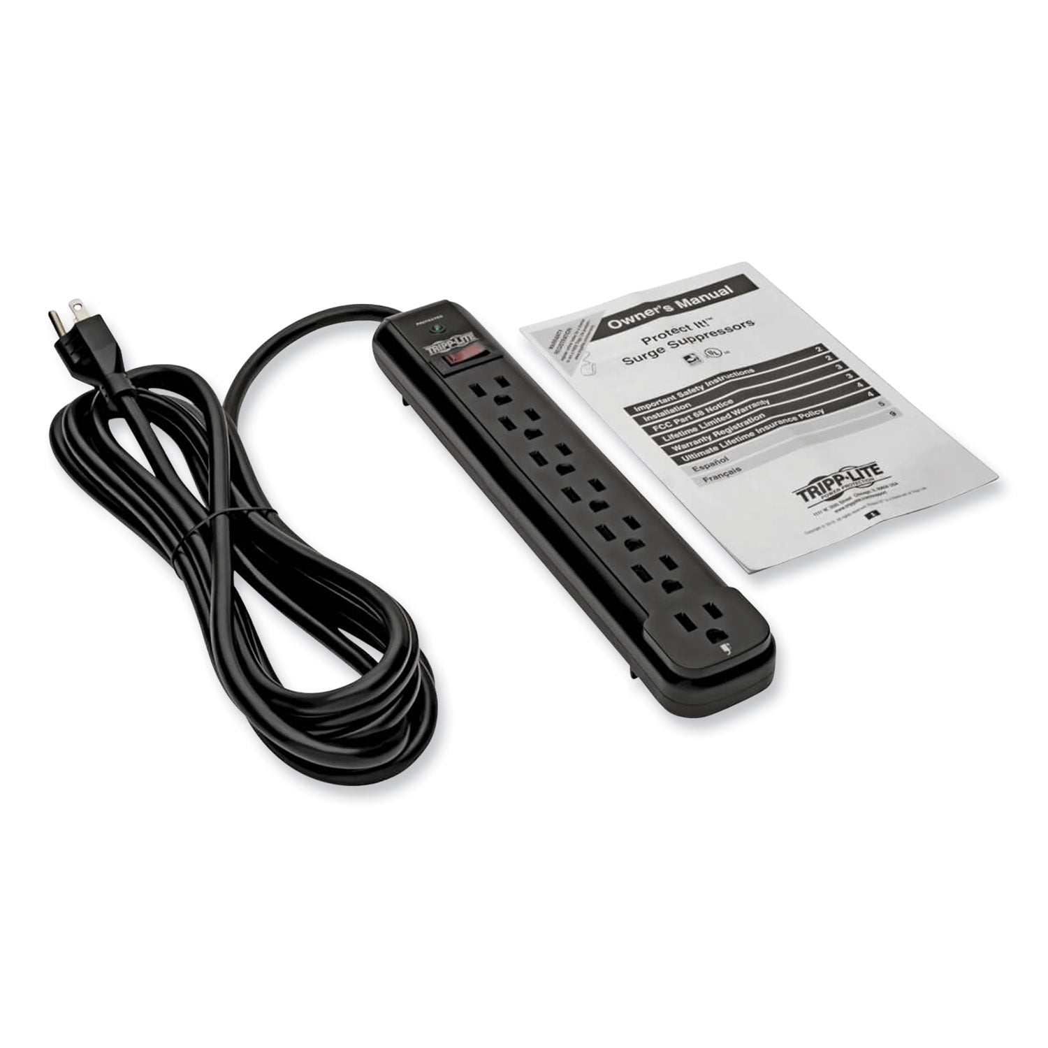 Protect It! Surge Protector, 7 AC Outlets, 12 ft Cord, 1,080 J, Black - 