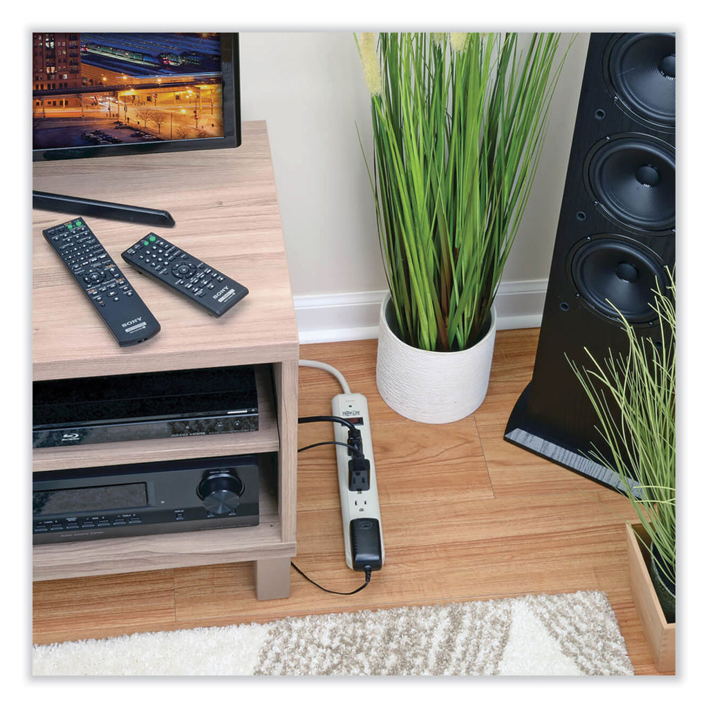 Protect It! Surge Protector, 7 AC Outlets, 12 ft Cord, 1,080 J, Light Gray - 