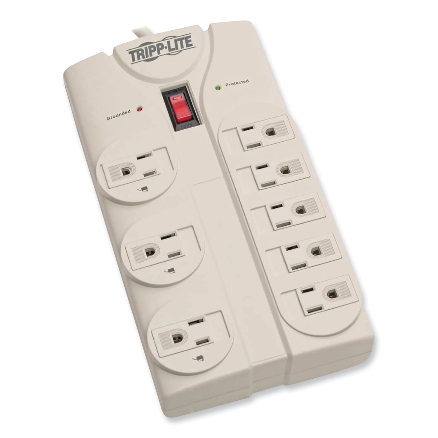 Protect It! Surge Protector, 8 AC Outlets, 8 ft Cord, 1,440 J, Light Gray - 