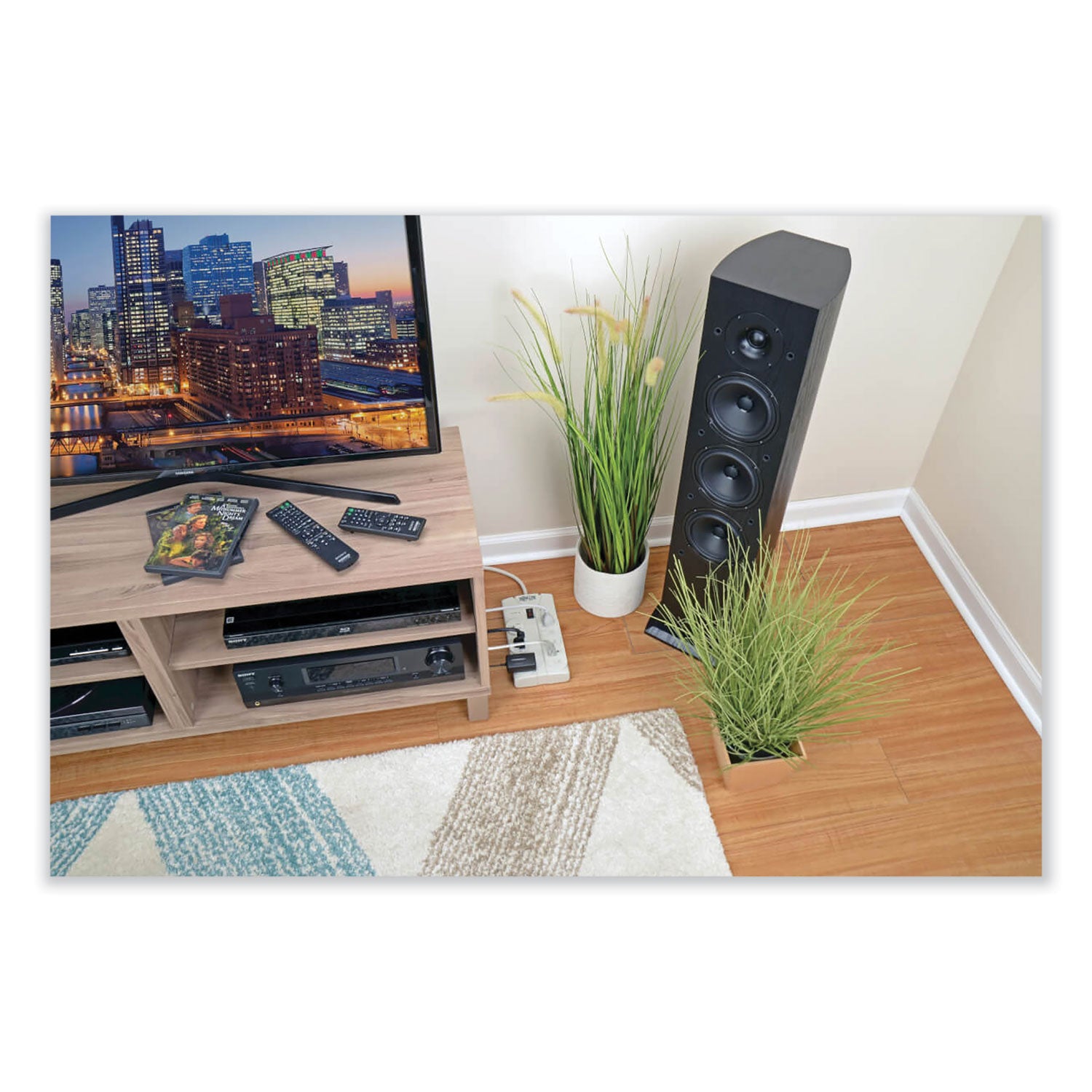 Protect It! Surge Protector, 8 AC Outlets, 8 ft Cord, 1,440 J, Light Gray - 