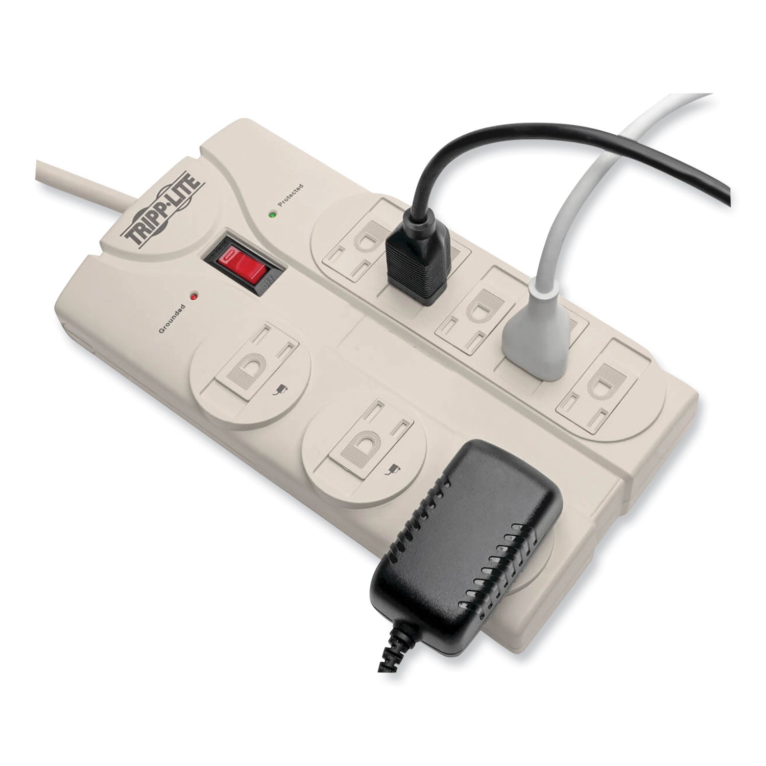 Protect It! Surge Protector, 8 AC Outlets, 8 ft Cord, 1,440 J, Light Gray - 