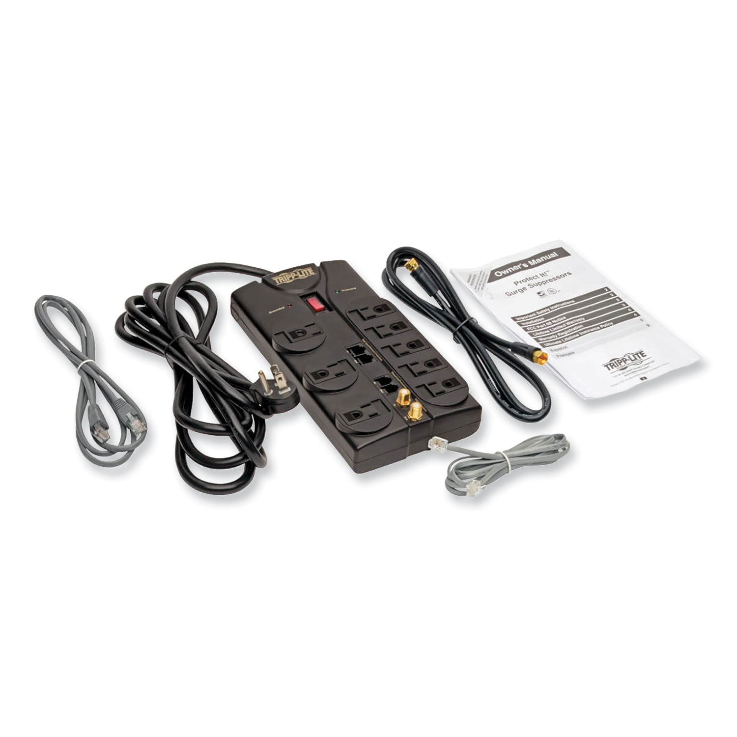 Protect It! Surge Protector, 8 AC Outlets, 10 ft Cord, 3,240 J, Black - 