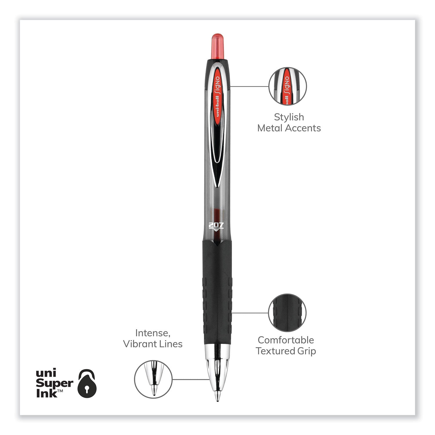 signo-207-gel-pen-retractable-medium-07-mm-red-ink-smoke-black-red-barrel-dozen_ubc33952 - 4