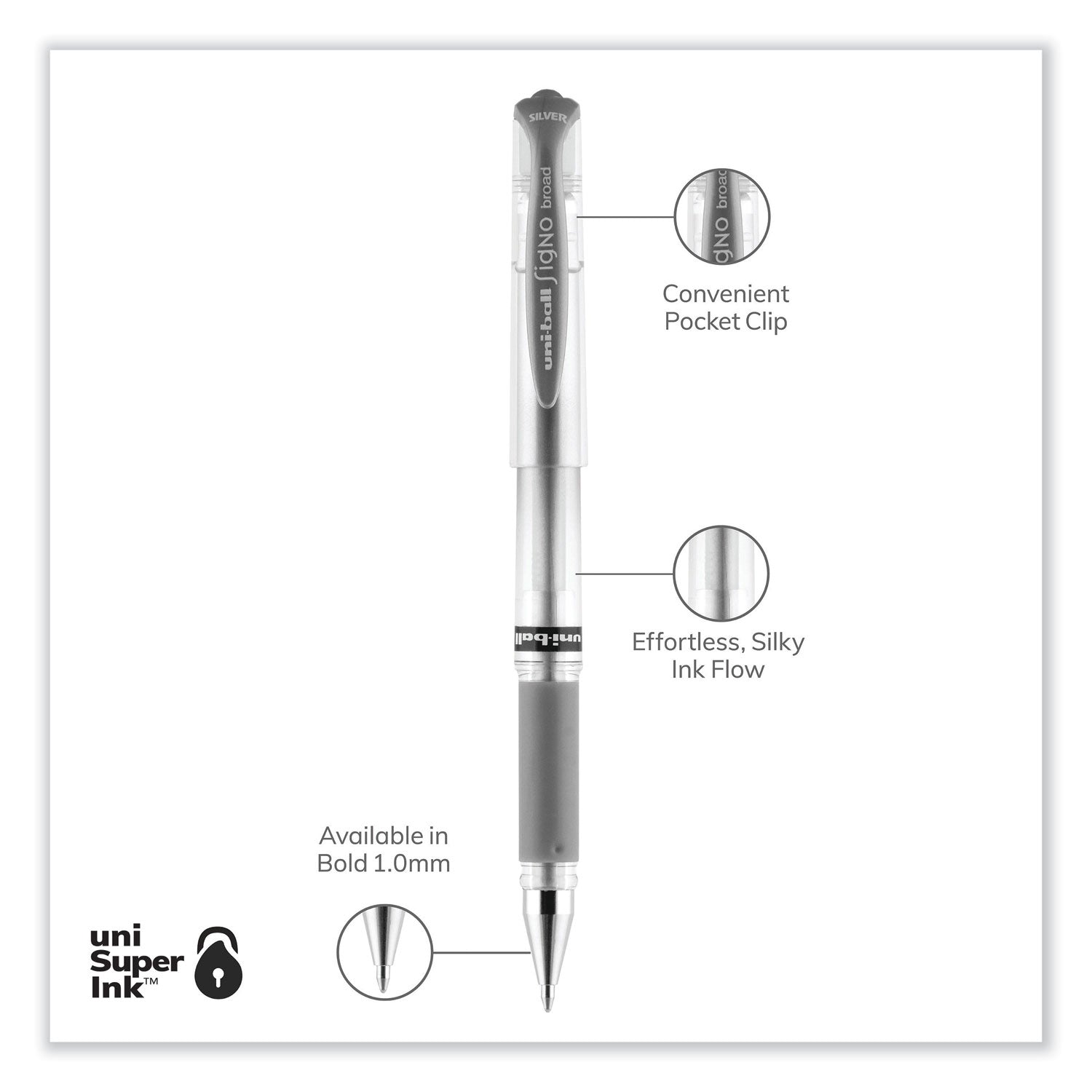 impact-gel-pen-stick-medium-1-mm-silver-metallic-ink-silver-barrel_ubc60658 - 4