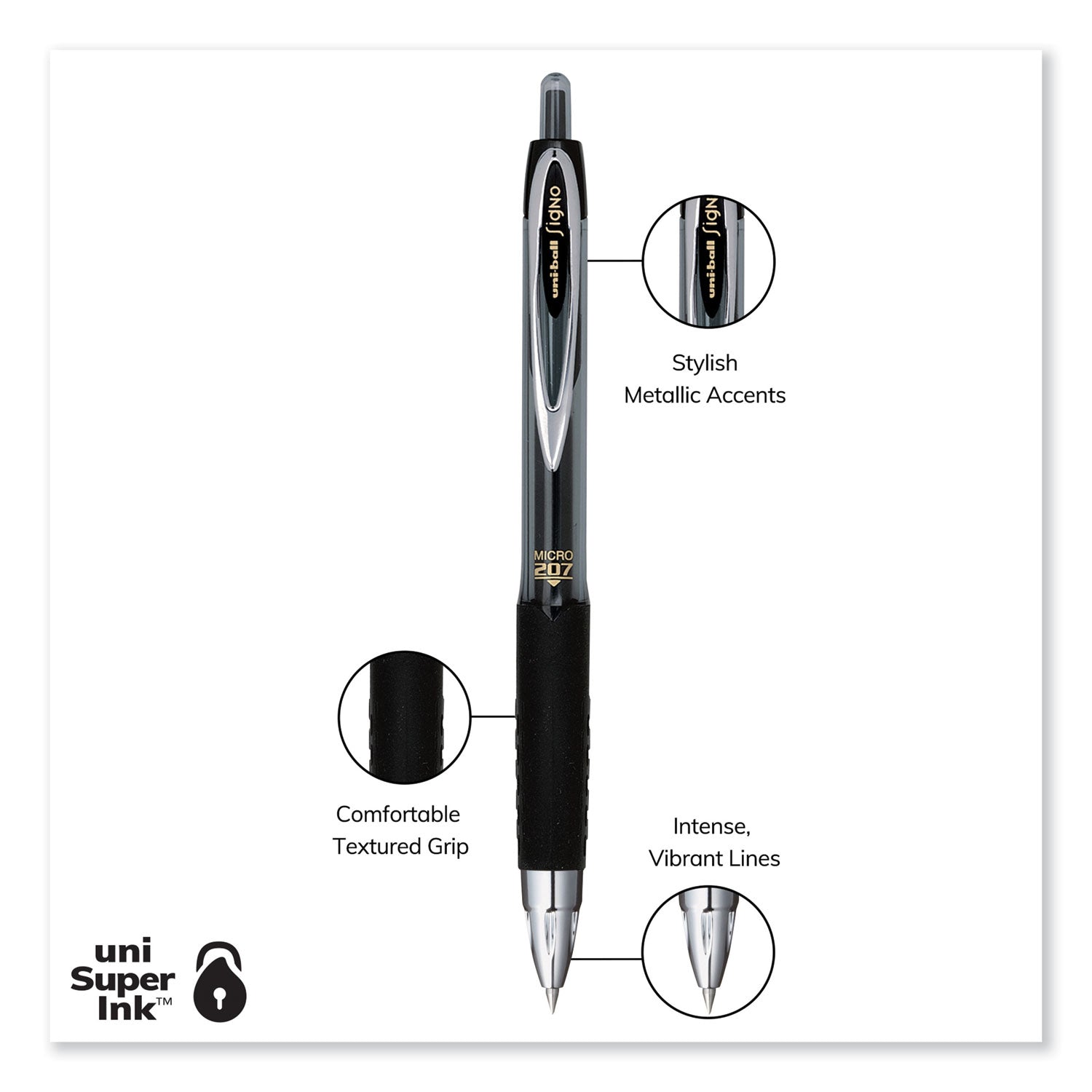 signo-207-gel-pen-retractable-fine-05-mm-black-ink-smoke-black-barrel-dozen_ubc61255 - 5