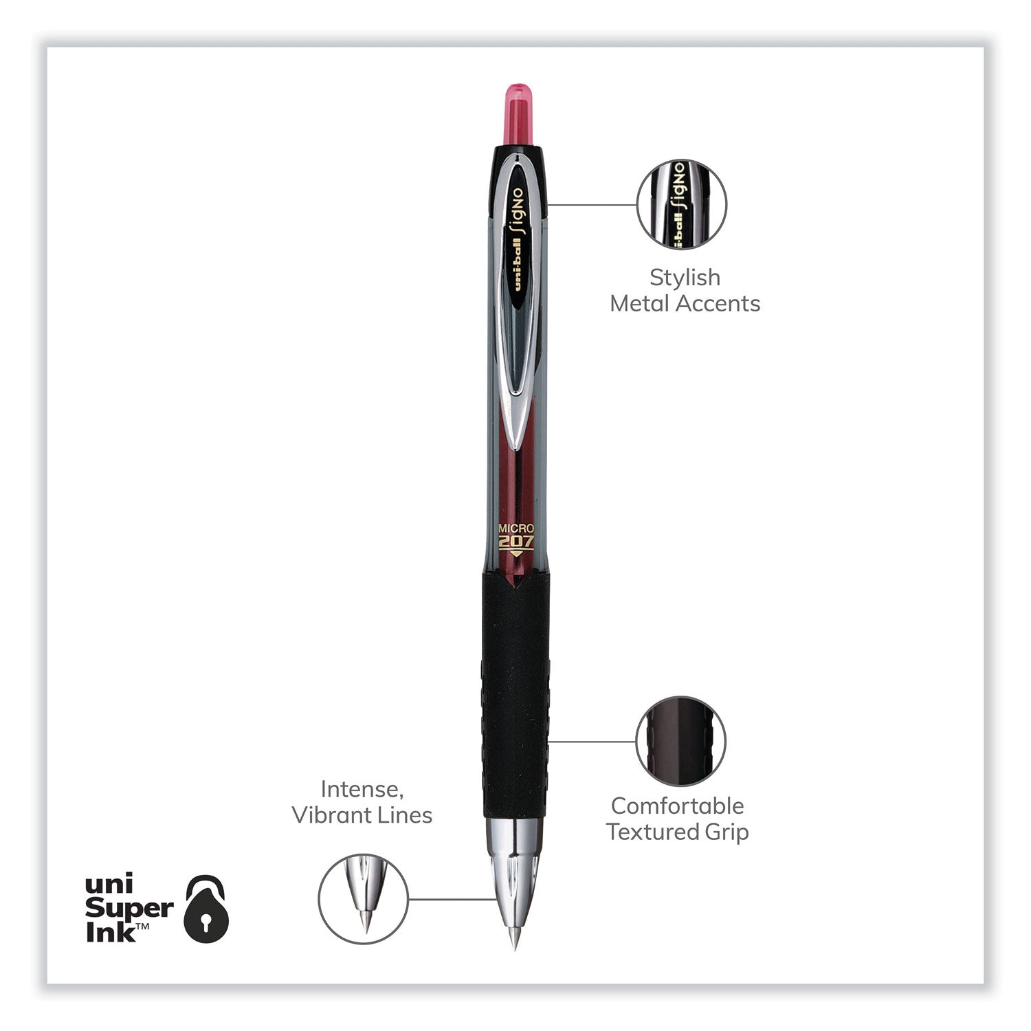 signo-207-gel-pen-retractable-fine-05-mm-red-ink-smoke-black-red-barrel-dozen_ubc61257 - 4