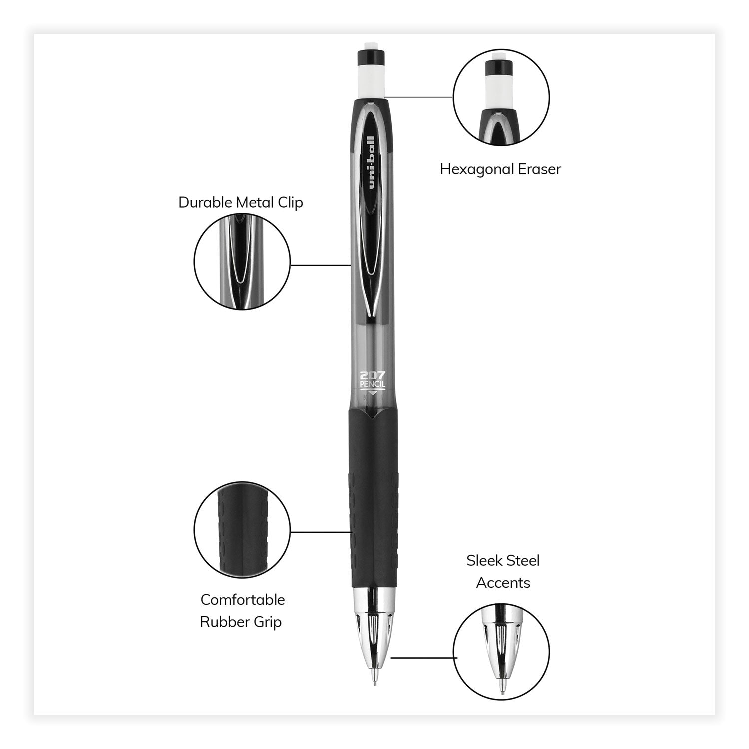 207-mechanical-pencil-07-mm-hb-#2-black-lead-black-barrel-dozen_ubc70126 - 4