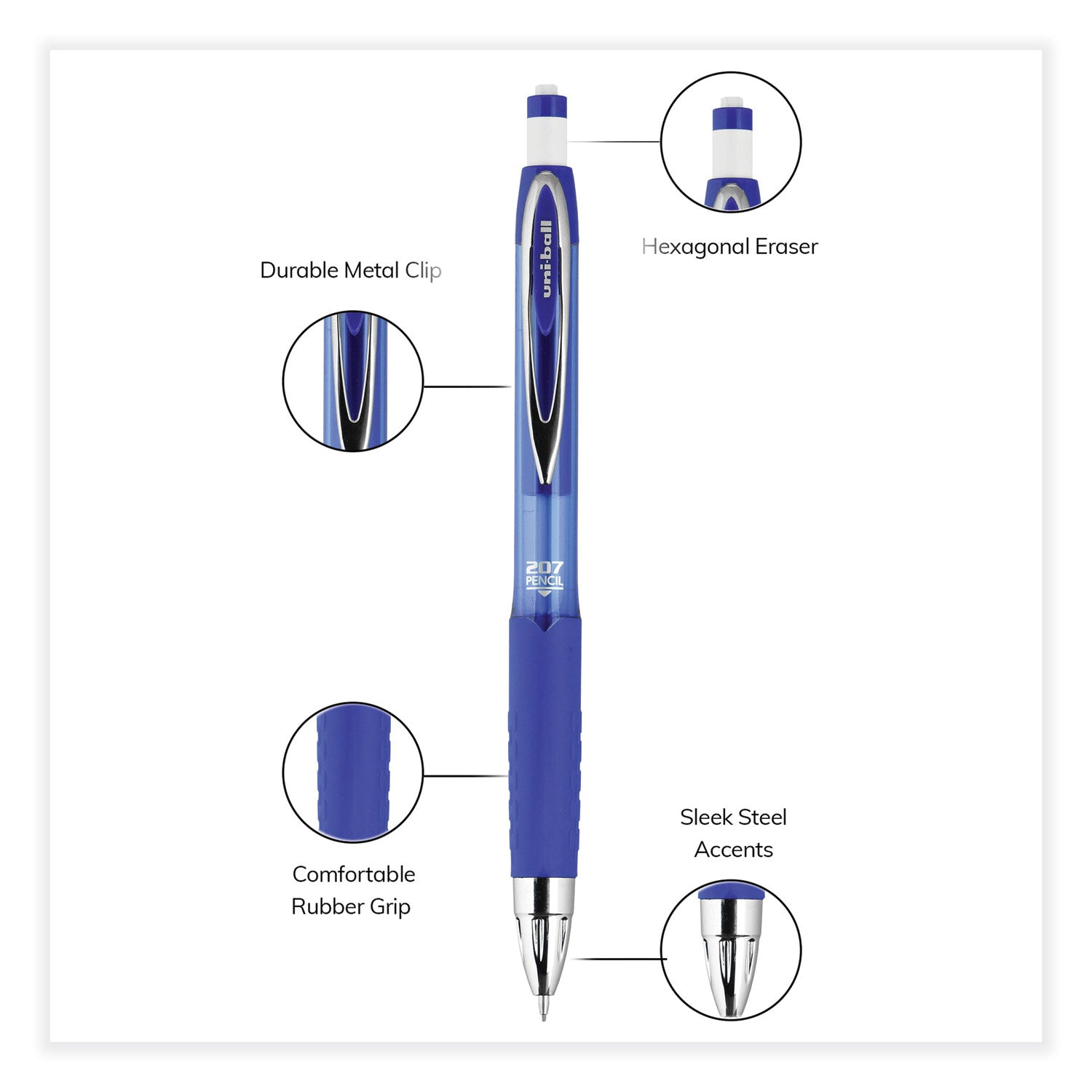 207-mechanical-pencil-07-mm-hb-#2-black-lead-blue-barrel-dozen_ubc70127 - 5