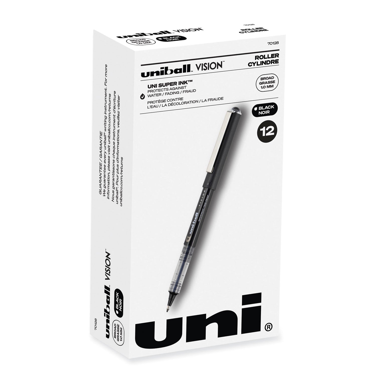 vision-roller-ball-pen-stick-bold-1-mm-black-ink-gray-black-clear-barrel-dozen_ubc70128 - 1