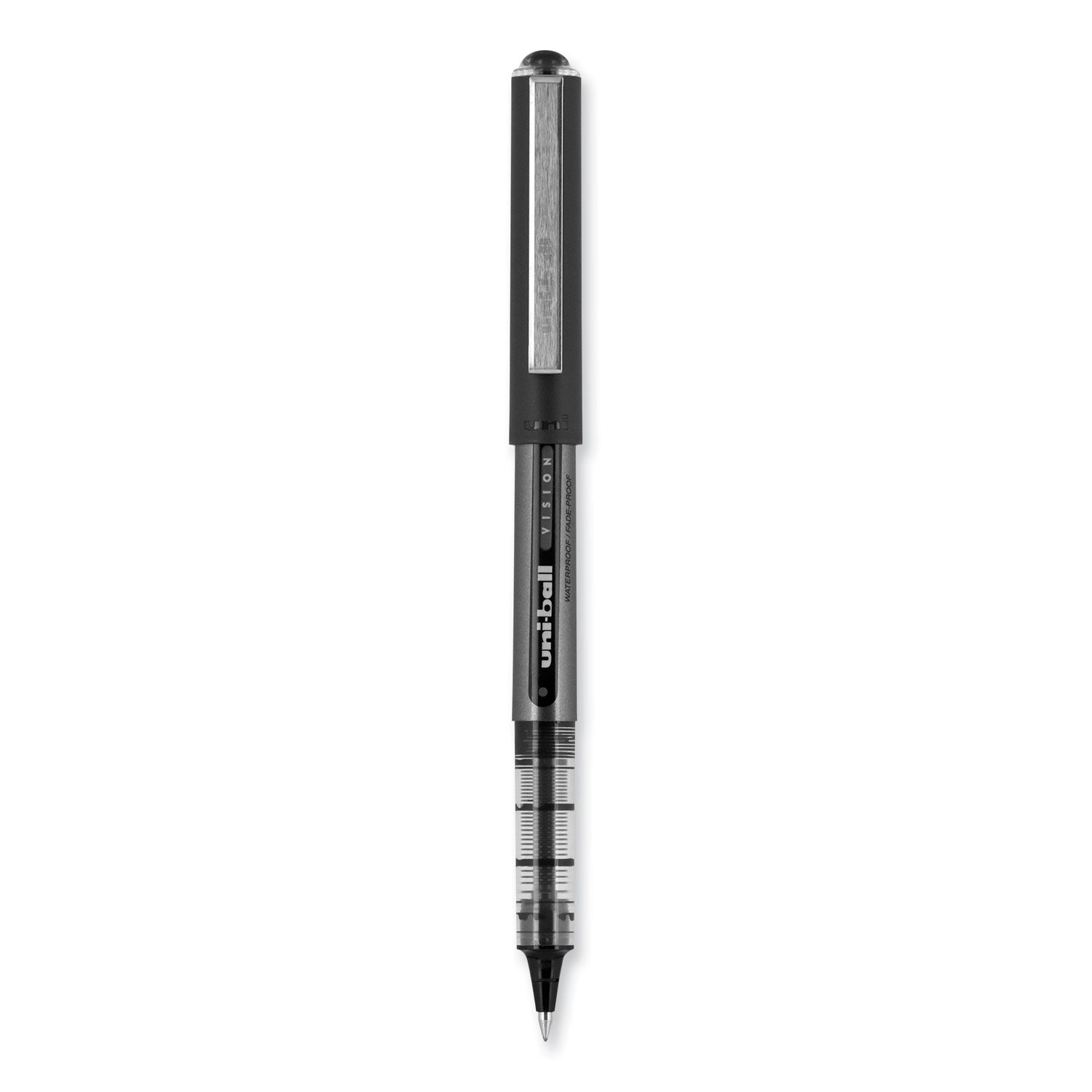 VISION Roller Ball Pen, Stick, Bold 1 mm, Black Ink, Gray/Black/Clear Barrel, Dozen