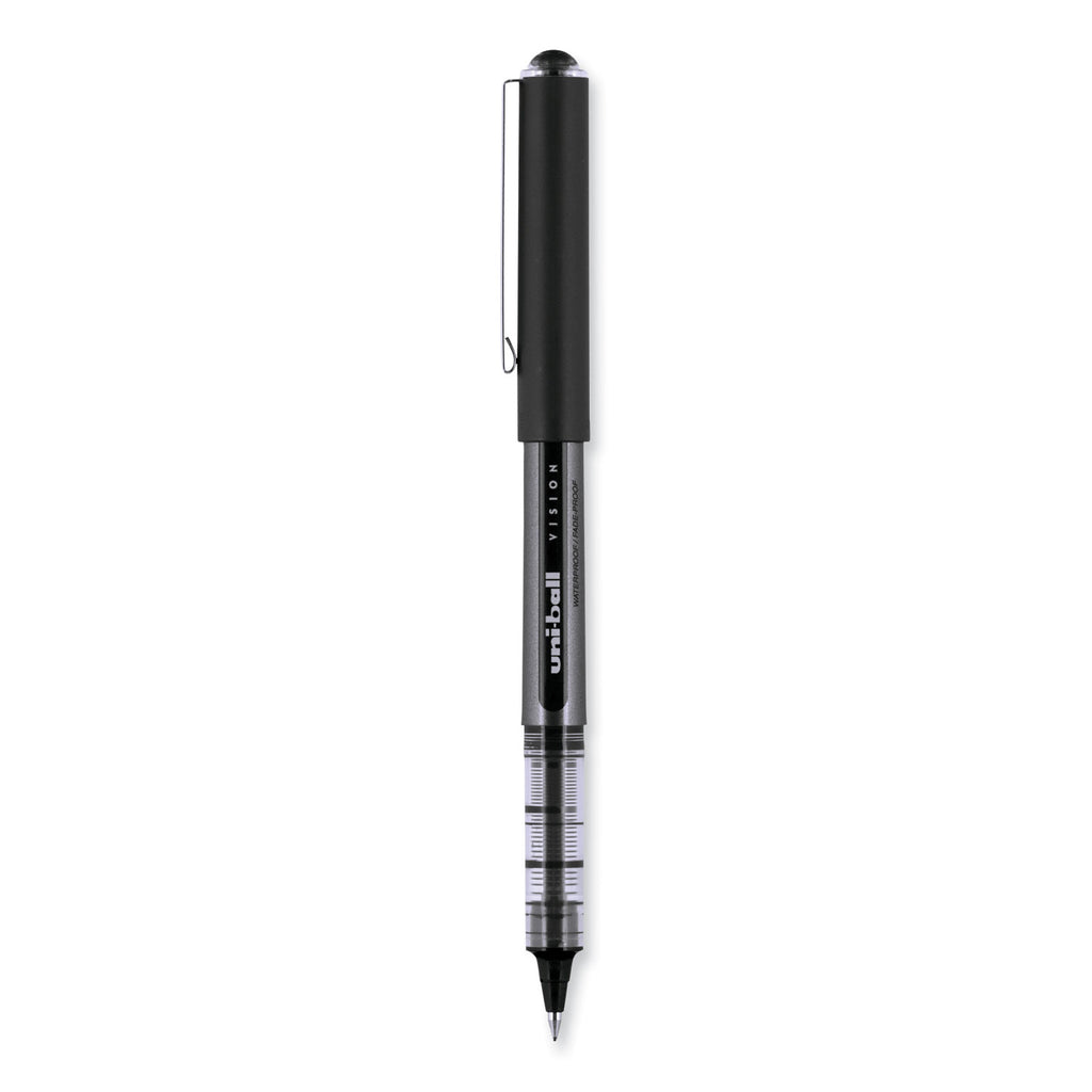 VISION Roller Ball Pen, Stick, Bold 1 mm, Black Ink, Gray/Black/Clear Barrel, Dozen