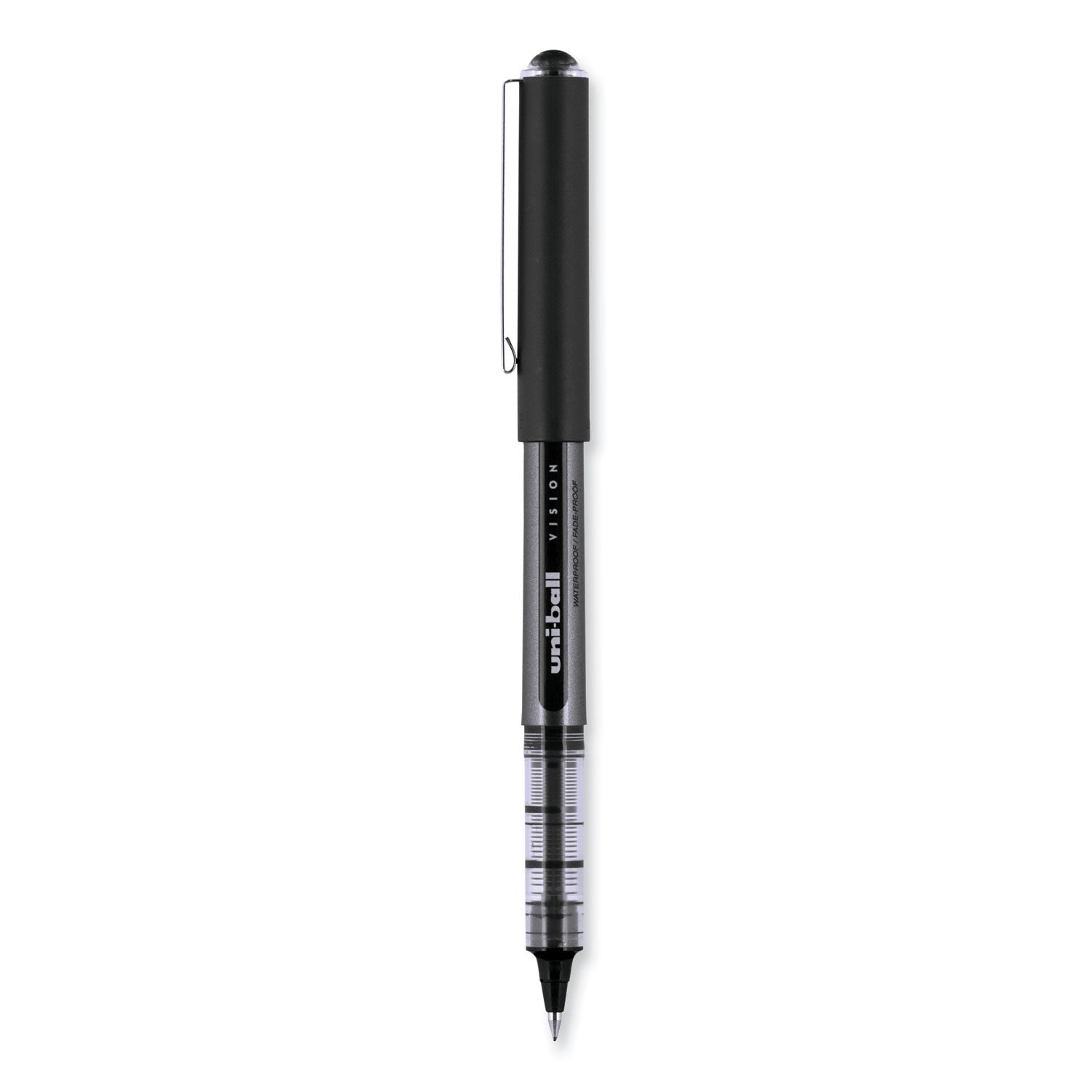VISION Roller Ball Pen, Stick, Bold 1 mm, Black Ink, Gray/Black/Clear Barrel, Dozen