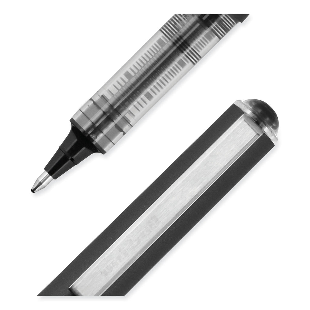 VISION Roller Ball Pen, Stick, Bold 1 mm, Black Ink, Gray/Black/Clear Barrel, Dozen