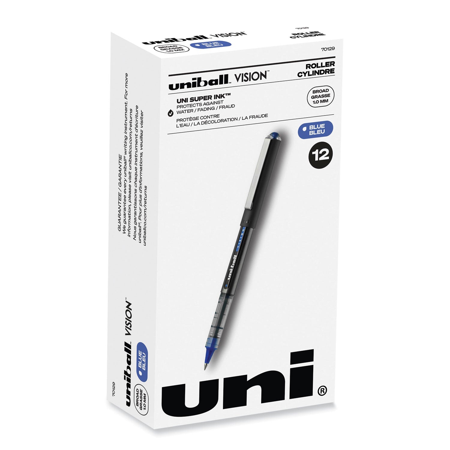 vision-roller-ball-pen-stick-bold-1-mm-blue-ink-black-blue-clear-barrel-dozen_ubc70129 - 1