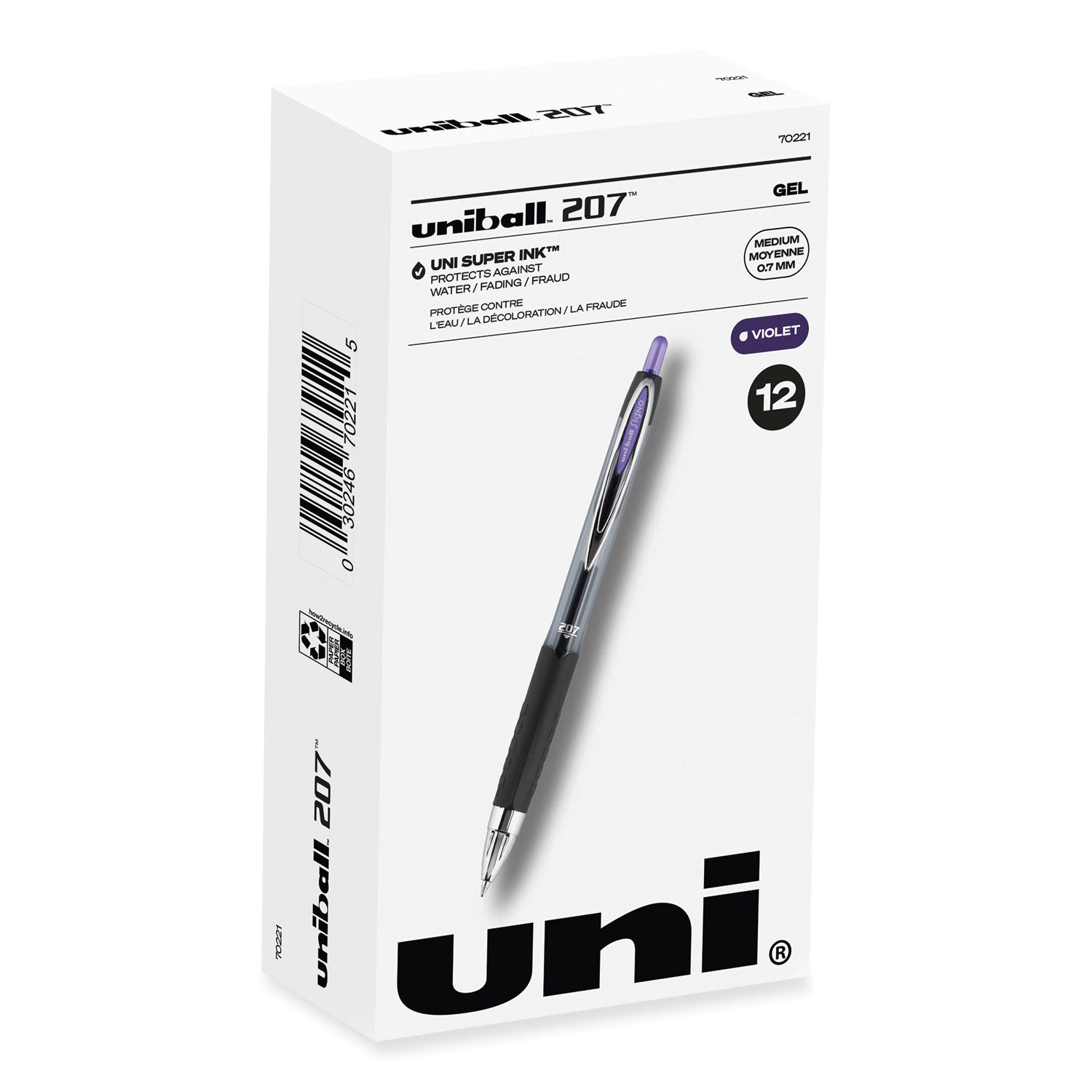 signo-207-gel-pen-retractable-medium-07-mm-violet-ink-smoke-black-violet-barrel-dozen_ubc70221 - 1