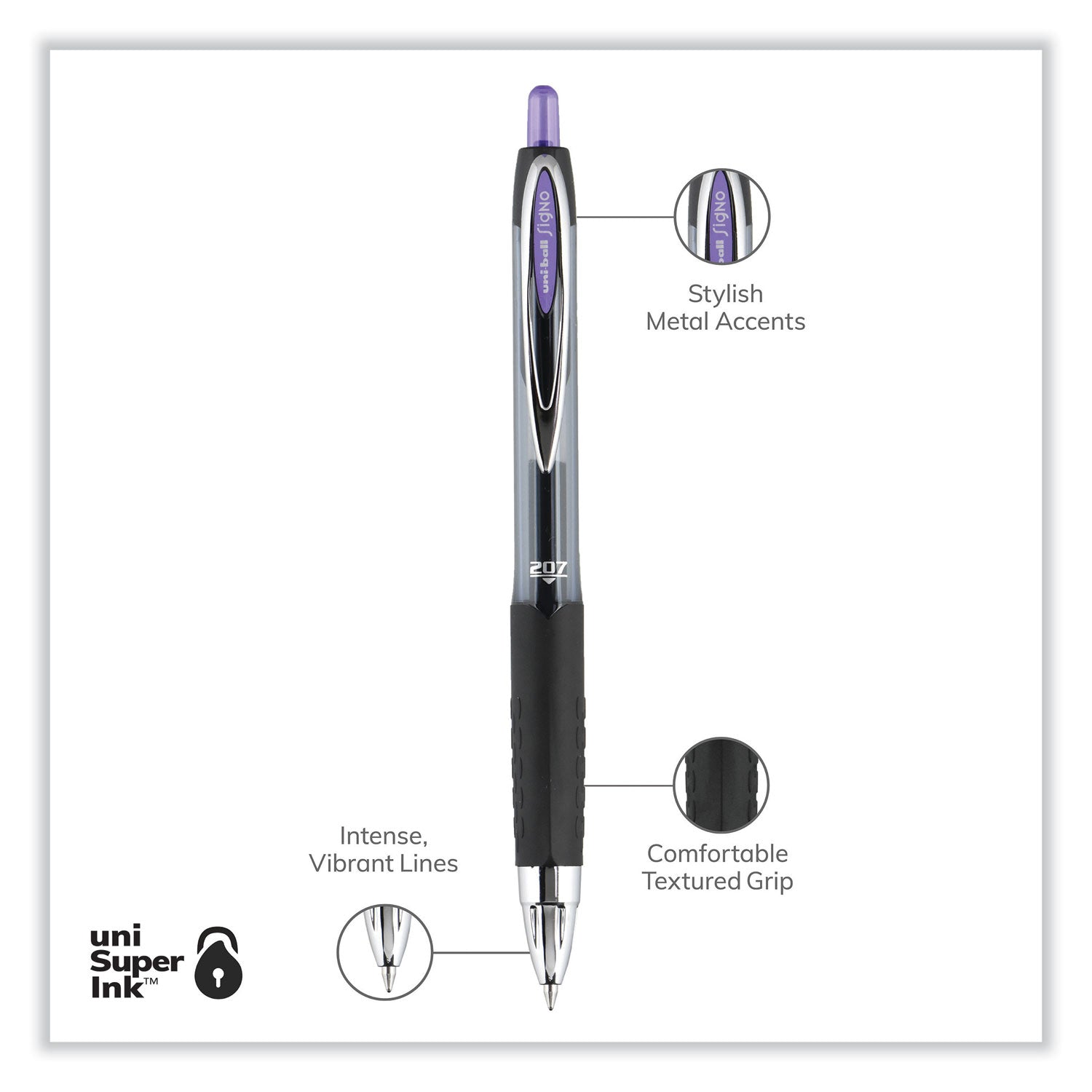 signo-207-gel-pen-retractable-medium-07-mm-violet-ink-smoke-black-violet-barrel-dozen_ubc70221 - 4