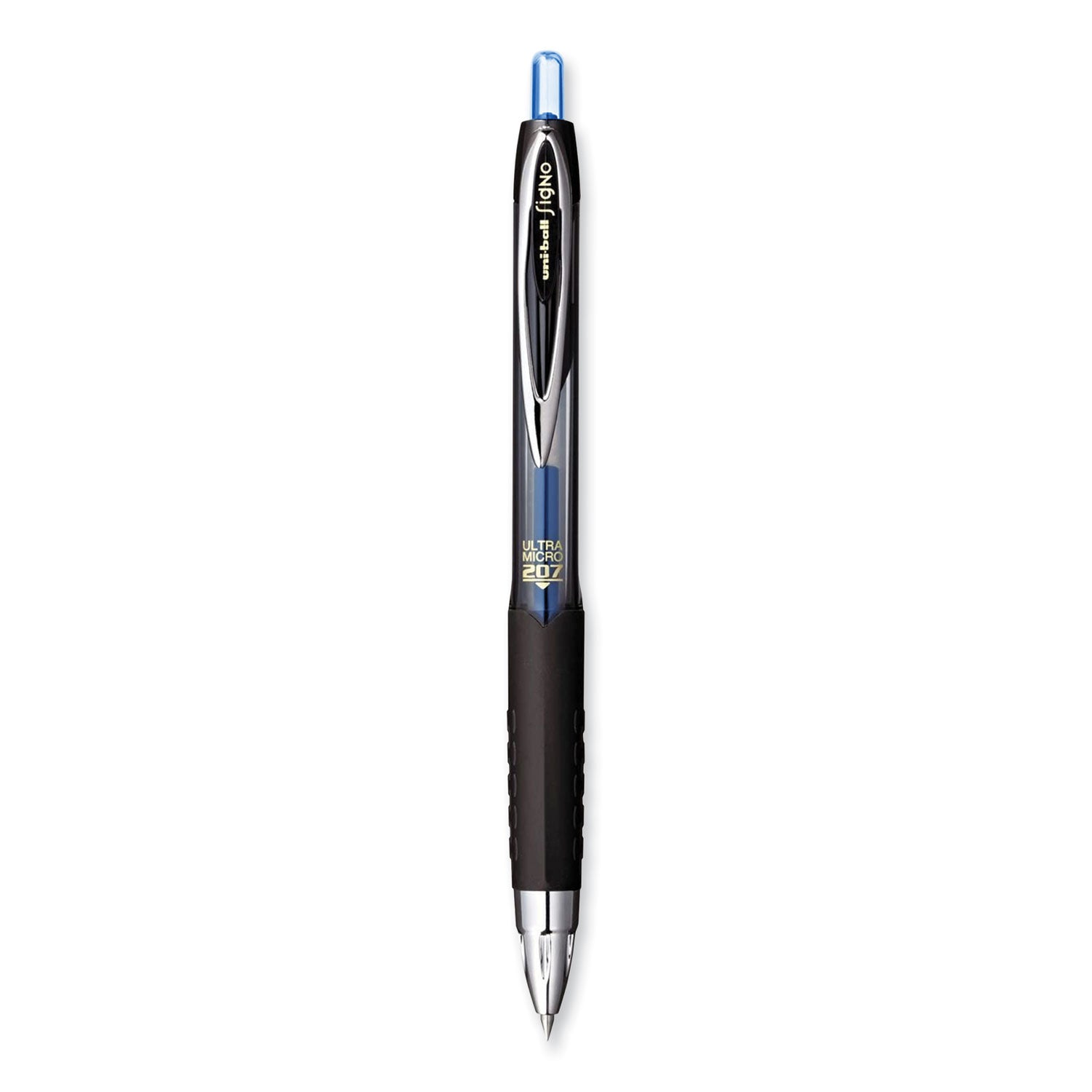 207-signo-gel-ultra-micro-gel-pen-retractable-extra-fine-038-mm-blue-ink-clear-black-barrel_ubc1790923 - 2