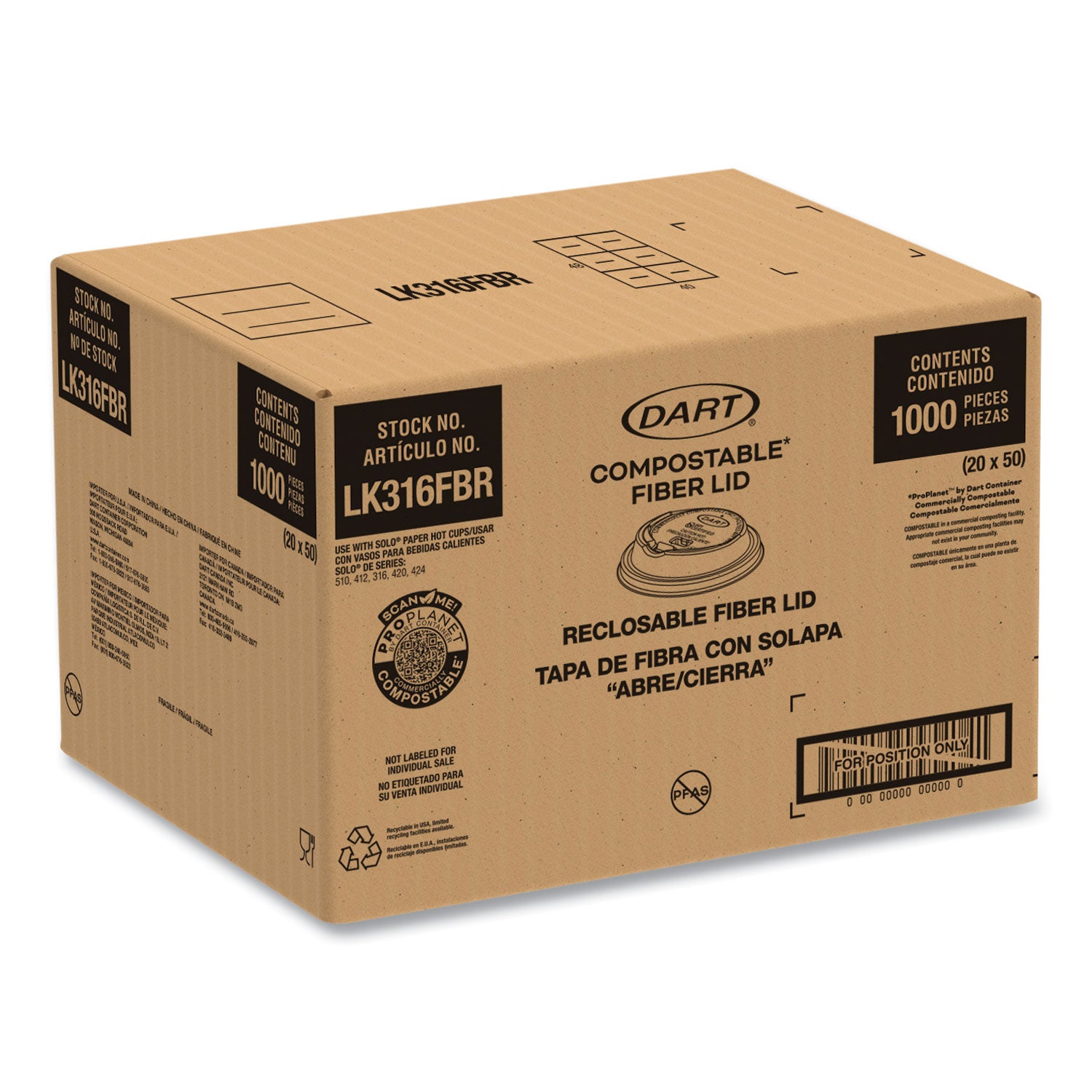 Fiber Lids for Paper Cups, ProPlanet Seal, Fits 10 oz to 24 oz Cups, Tan, 1,000/Carton