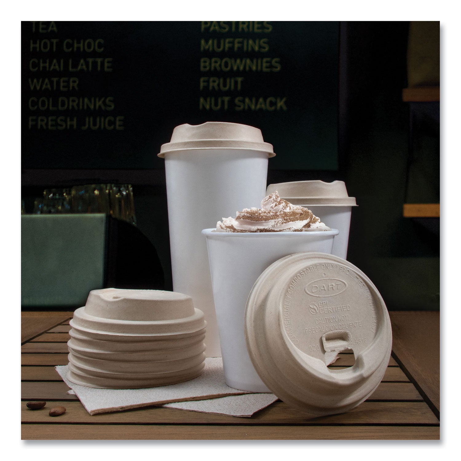 Fiber Lids for Paper Cups, ProPlanet Seal, Fits 10 oz to 24 oz Cups, Tan, 1,000/Carton