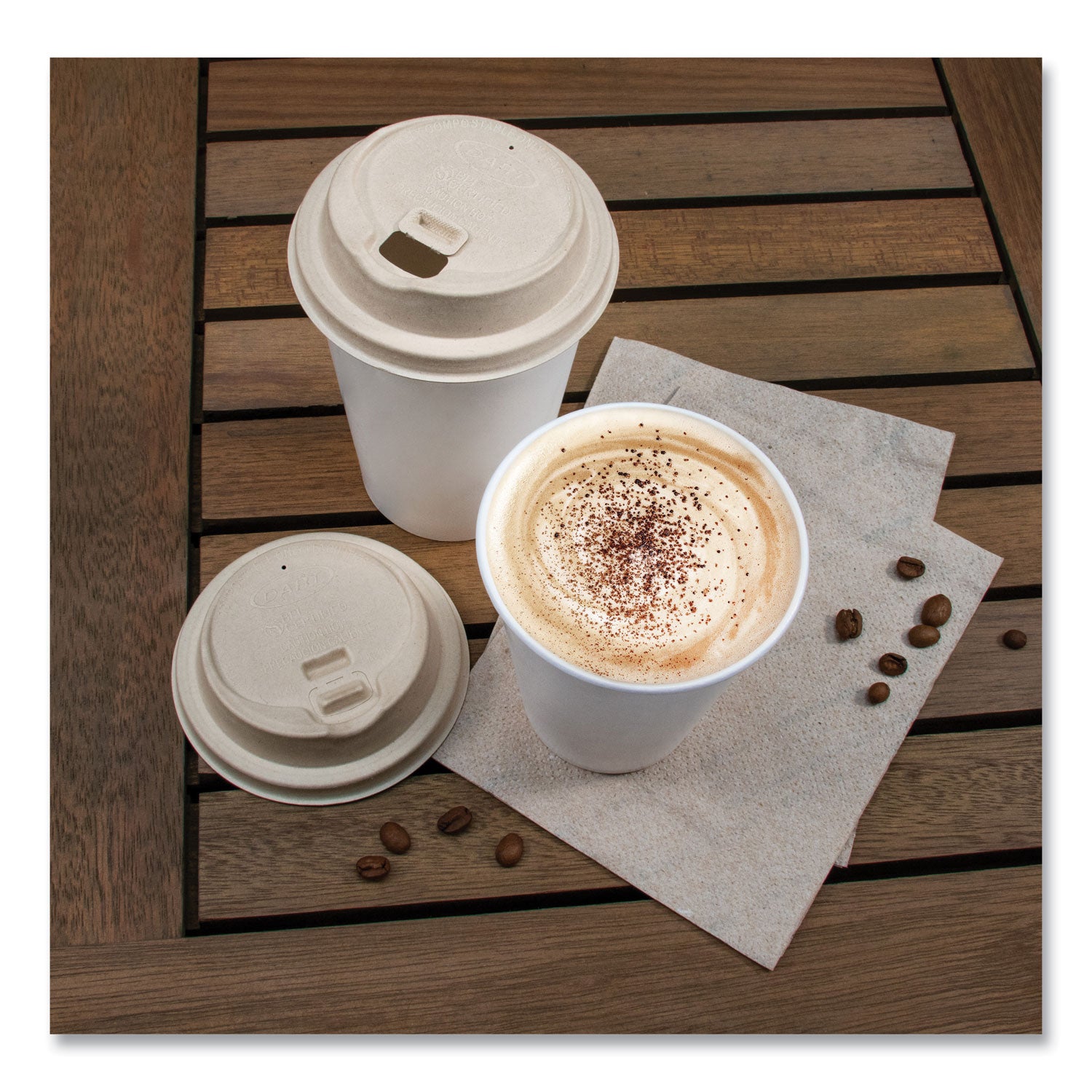 Fiber Lids for Paper Cups, ProPlanet Seal, Fits 10 oz to 24 oz Cups, Tan, 1,000/Carton