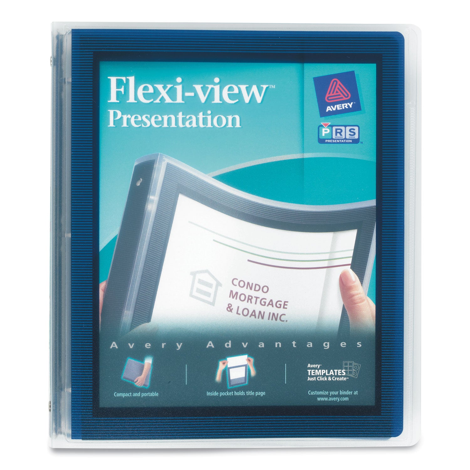 Flexi-View Binder with Round Rings, 3 Rings, 1" Capacity, 11 x 8.5, Navy Blue - 