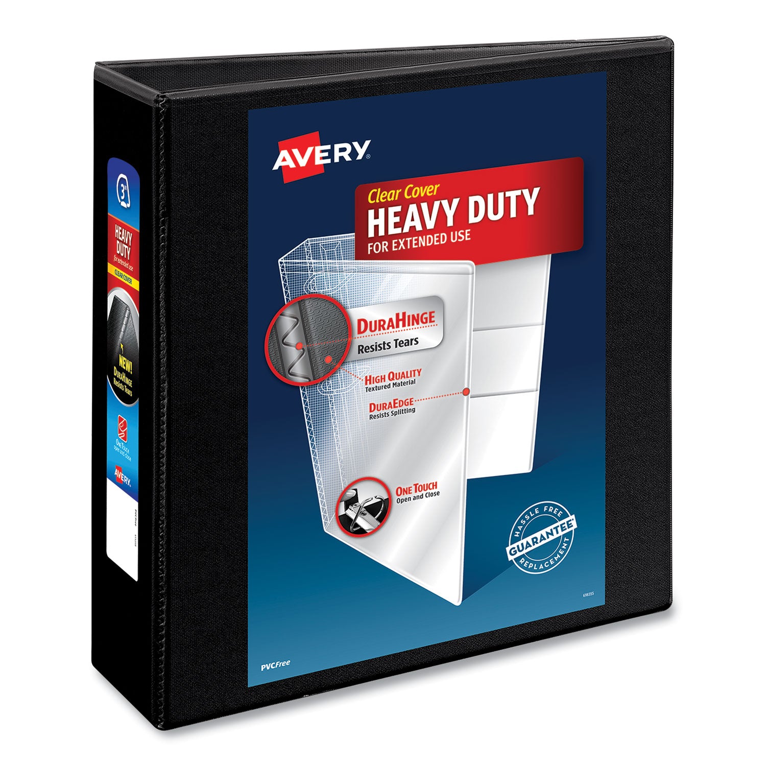 Heavy-Duty Non Stick View Binder with DuraHinge and Slant Rings, 3 Rings, 3" Capacity, 11 x 8.5, Black, (5600) - 