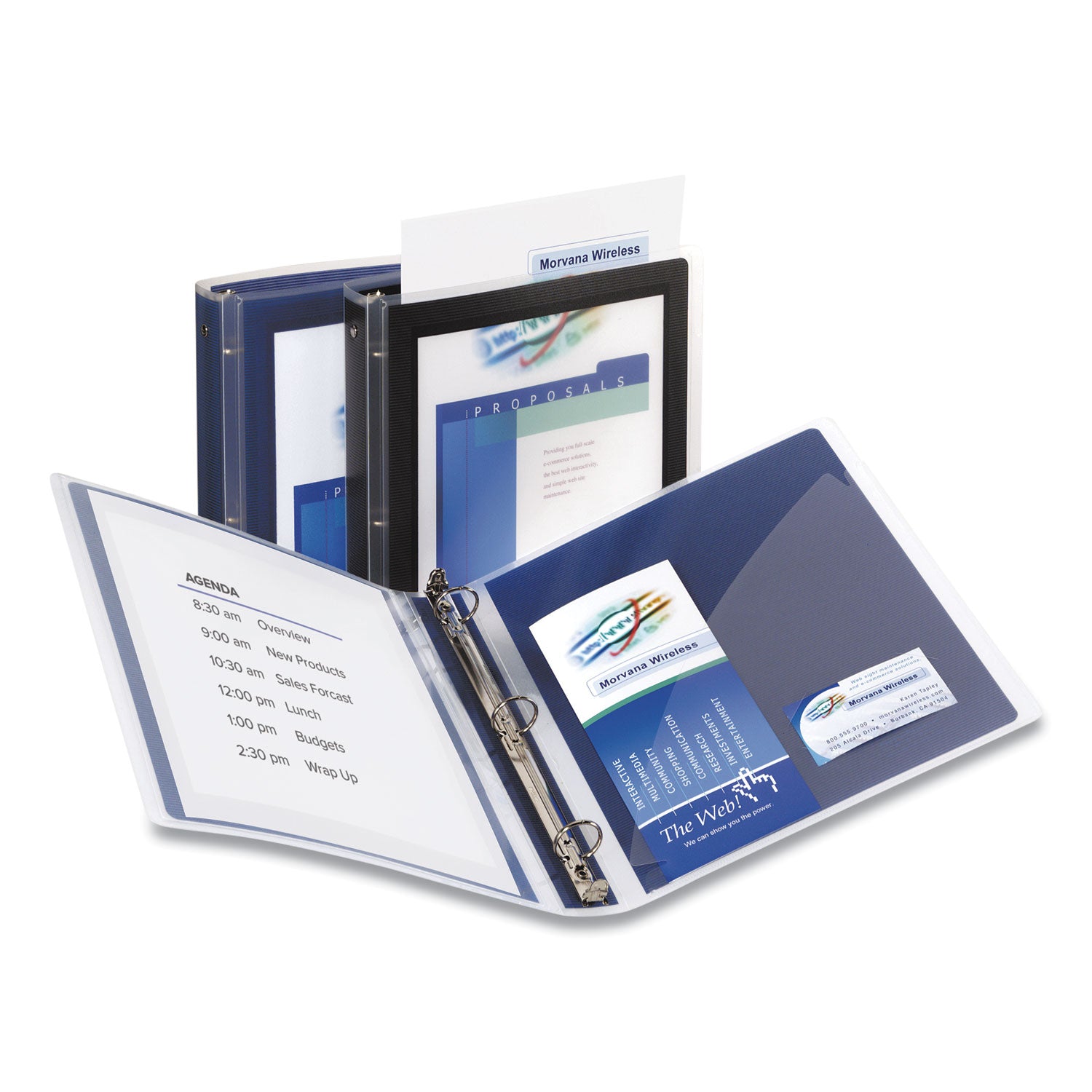 Flexi-View Binder with Round Rings, 3 Rings, 1" Capacity, 11 x 8.5, Navy Blue - 