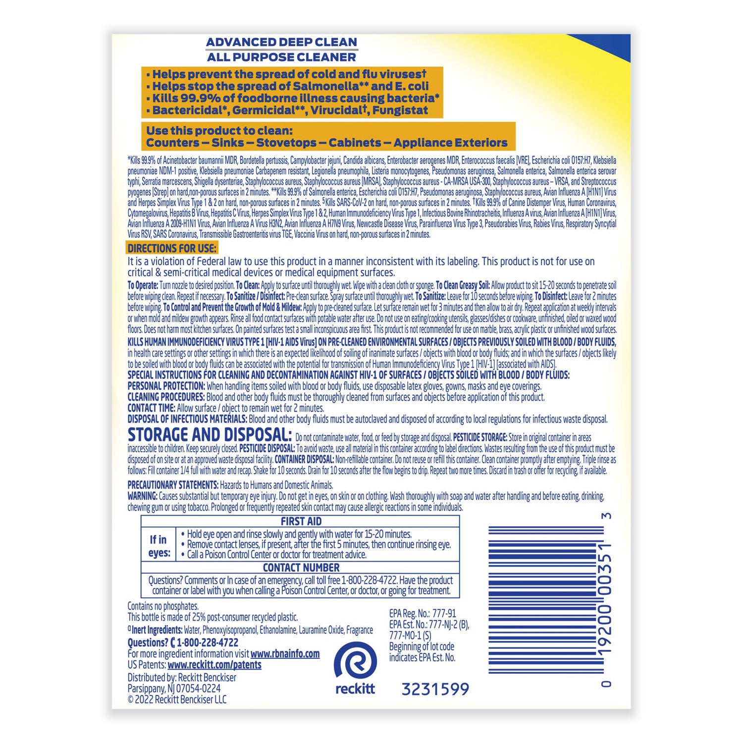 Advanced Deep Clean All Purpose Cleaner, Lemon Breeze, 32 oz Trigger Spray Bottle, 12/Carton