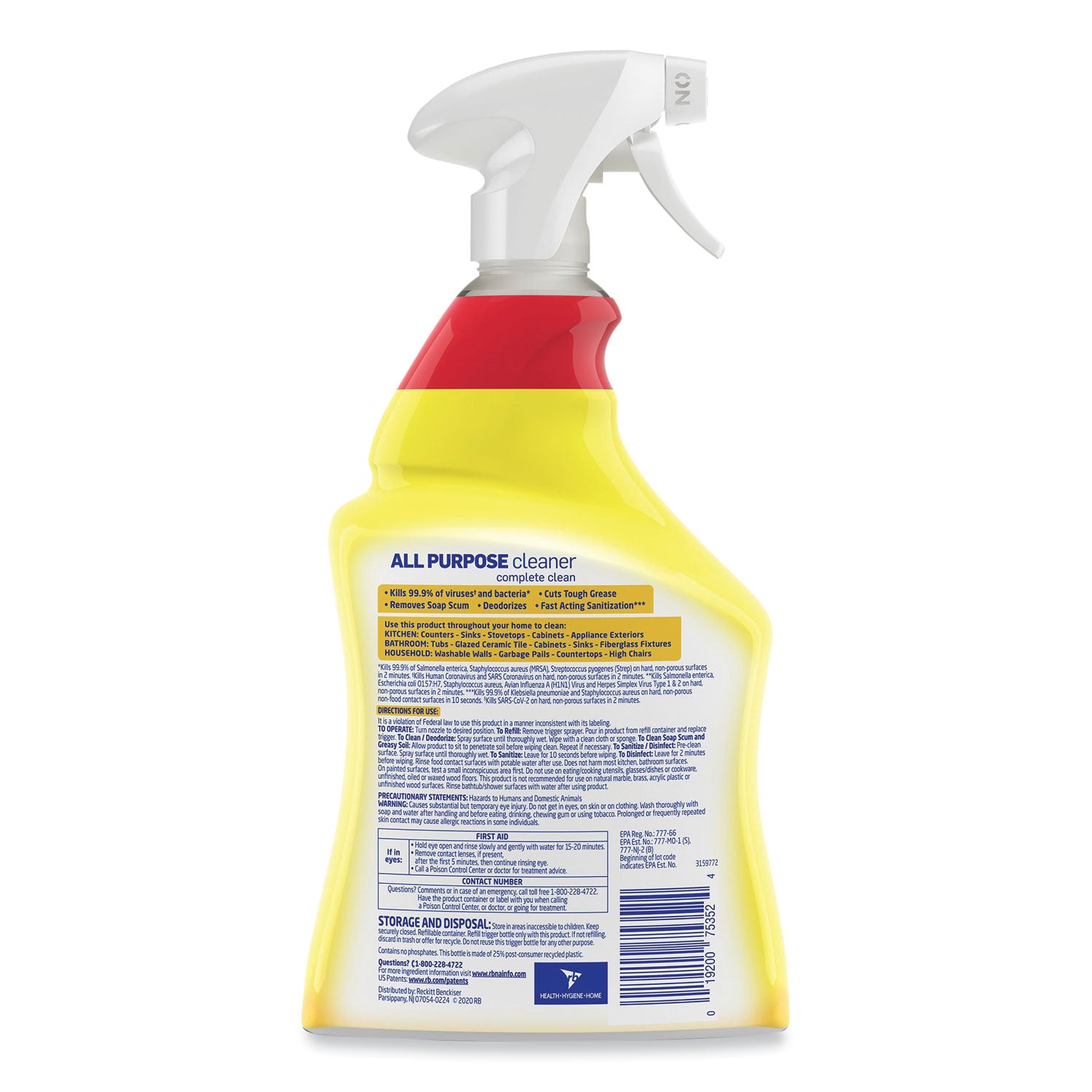 Ready-to-Use All-Purpose Cleaner, Lemon Breeze, 32 oz Spray Bottle, 12/Carton - 