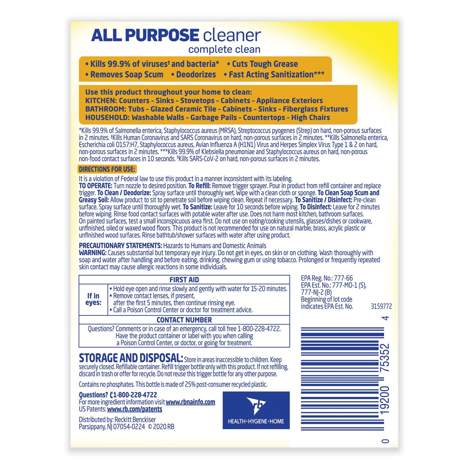 Ready-to-Use All-Purpose Cleaner, Lemon Breeze, 32 oz Spray Bottle, 12/Carton - 