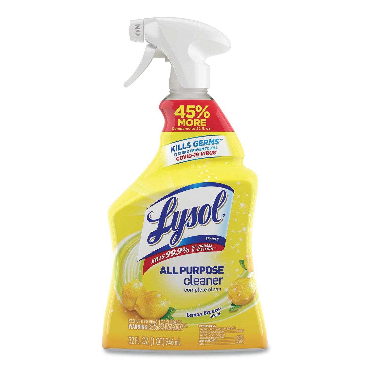 Ready-to-Use All-Purpose Cleaner, Lemon Breeze, 32 oz Spray Bottle, 12/Carton - 