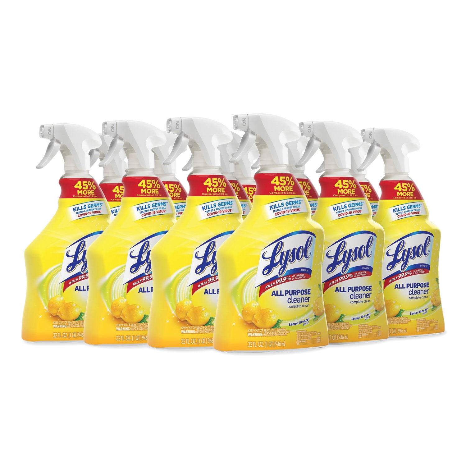 Ready-to-Use All-Purpose Cleaner, Lemon Breeze, 32 oz Spray Bottle, 12/Carton - 