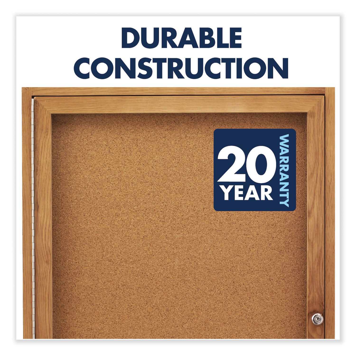 Enclosed Indoor Cork Bulletin Board with Two Hinged Doors, 48 x 36, Tan Surface, Oak Fiberboard Frame