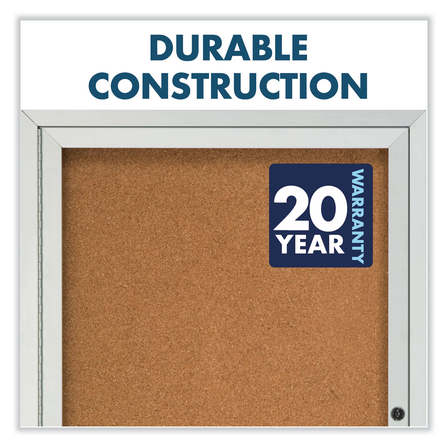 Enclosed Indoor Cork Bulletin Board with One Hinged Door, 24 x 36, Tan Surface, Silver Aluminum Frame
