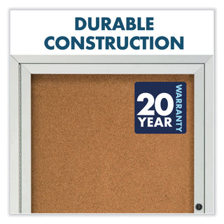 Enclosed Indoor Cork Bulletin Board with Three Hinged Doors, 72 x 36, Tan Surface, Silver Aluminum Frame - 