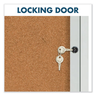 Enclosed Indoor Cork Bulletin Board with Three Hinged Doors, 72 x 36, Tan Surface, Silver Aluminum Frame - 