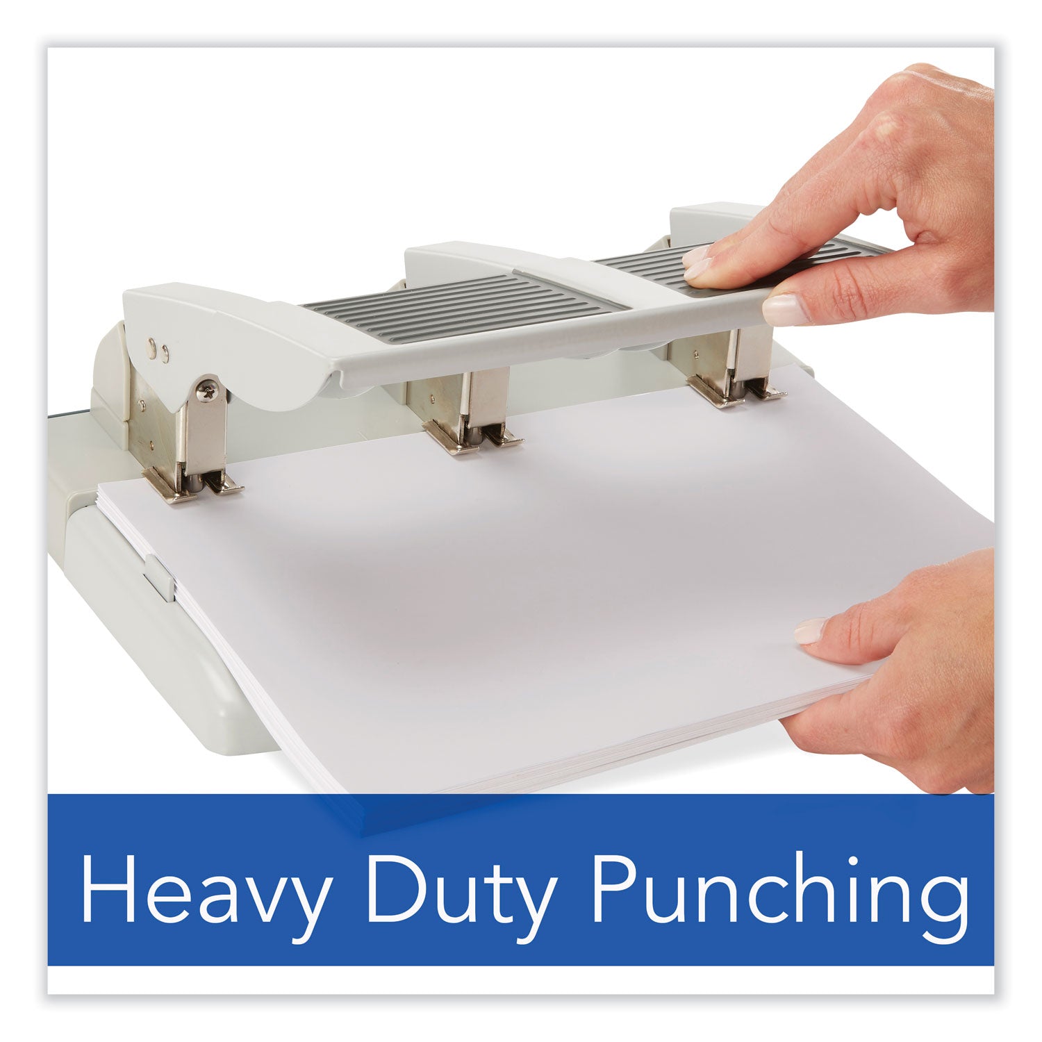 75-Sheet Heavy-Duty High-Capacity Three-Hole Adjustable Punch, 9/32" Holes, Putty/Gray - 