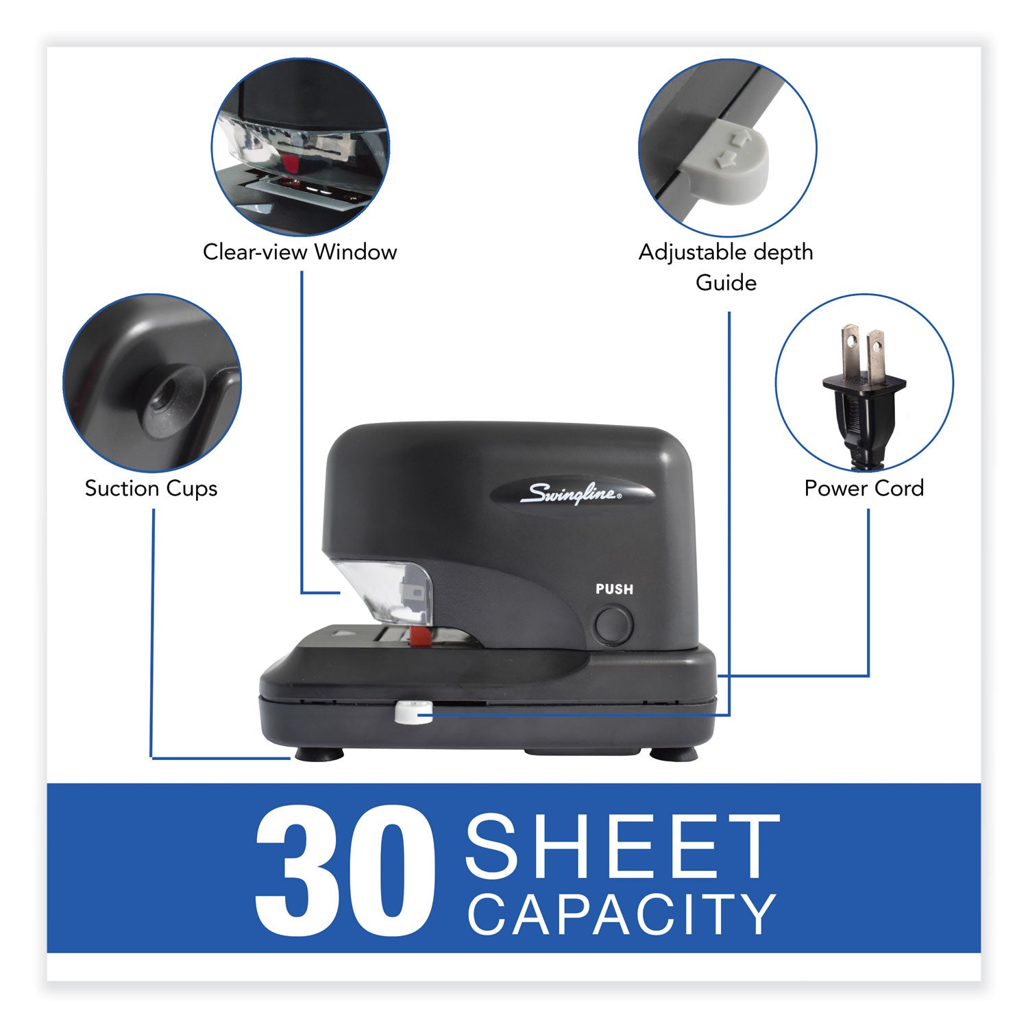 High-Volume Electric Stapler, 30-Sheet Capacity, Black - 