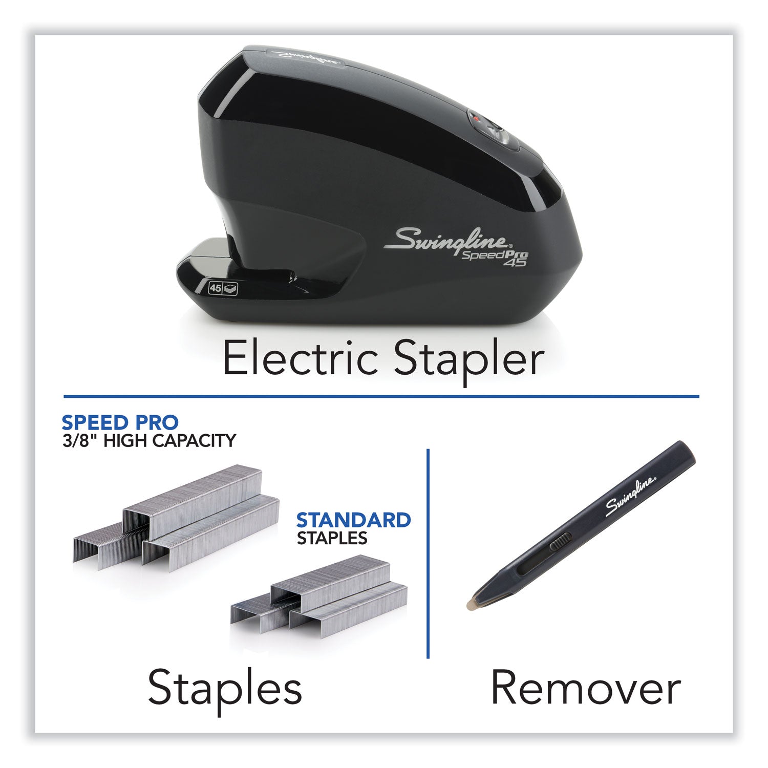 Speed Pro 45 Electric Staplers Value Pack , 45-Sheet Capacity, Black - 