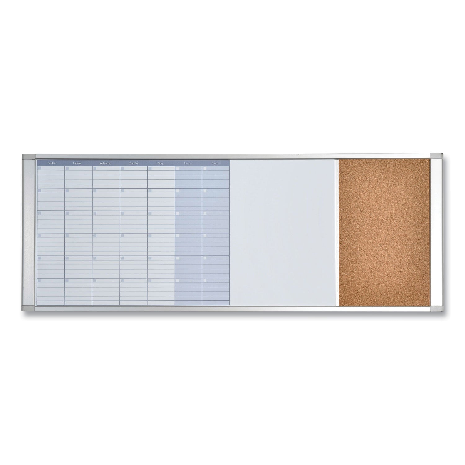 Magnetic Calendar Combo Board, 48 x 18, White Surface, Aluminum Frame - 