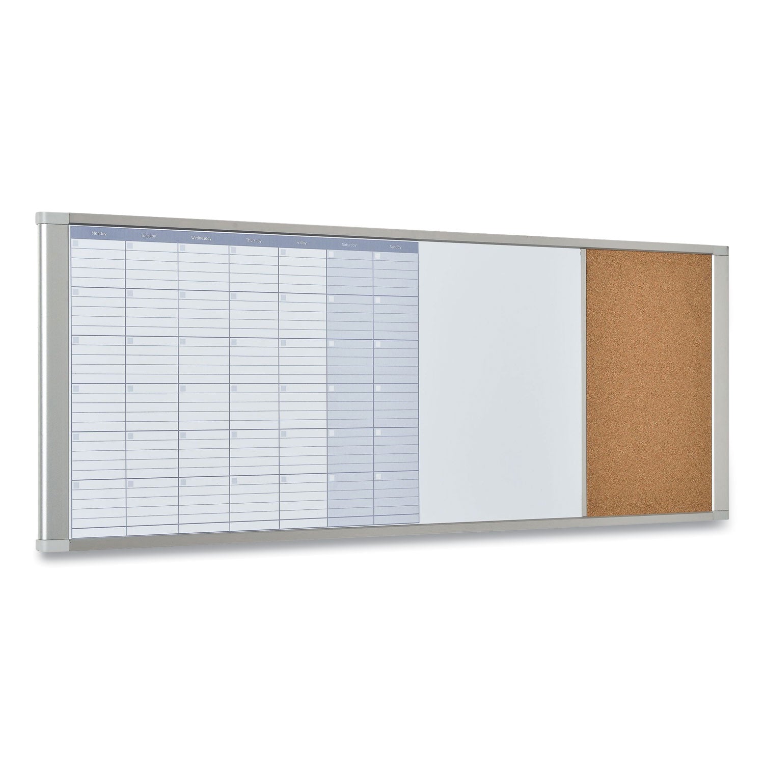 Magnetic Calendar Combo Board, 48 x 18, White Surface, Aluminum Frame - 