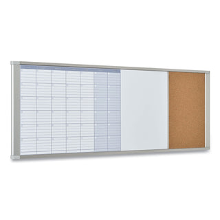 Magnetic Calendar Combo Board, 48 x 18, White Surface, Aluminum Frame - 